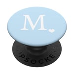 PopSockets White Initial Letter M Heart Monogram On Pastel Light Blue PopSockets PopGrip: Swappable Grip for Phones & Tablets