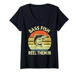 Womens Bass Fish reel them in Perch Fish Fishing Angler Predator V-Neck T-Shirt