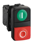 Schneider Electric Harmony double pushbutton complete with white i on green pushbutton and white o on red raised pushbutton 1xno + 1xnc xb5al73415