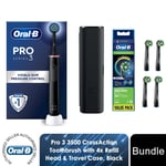 Oral-B Pro 3 3500 Cross Action Toothbrush w/ 4x Refill Head & Travel Case, Black
