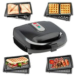 Sensio Home Multi Functional 3 in 1 Stylish Waffle, Deep Fill Sandwich, Panini or Grill Maker Machine Interchangeable Non Stick Easy Clean Plates, Secure Lock Plus Ready & Power Lights, Powerful Iron