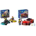 LEGO City Karts et Pilotes de Course + Jouet Voiture Sport Rouge Cadeaux Éducatifs pour Anniversaires et Fêtes 60400 + 60448