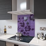 Lilac Floral - Mauve Flower Glass Splashback - 60cm Wide x 75cm High