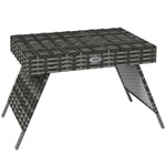 Foldable Outdoor Coffee Table, Metal Frame Rattan Side Table, Mixed Grey