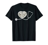 Snow Leopard Doctor Nurse Stethoscope Heart Cheetah Print T-Shirt