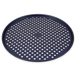 Zyliss Large Pizza Tray for Oven, Double Layer Non-Stick Coating, Perforated Base 36cm/14in, PFAS Free Durable Carbon Steel, Dark Blue, Pizza Pan, Dishwasher Safe