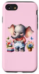 Coque pour iPhone SE (2020) / 7 / 8 Bébé éléphant rose en tenue, fleurs et papillons