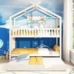 Lits superposés Lit simple enfant 90 x 200 cm. 3 lits. extensible. forme maison design peu encombrant. Blanc