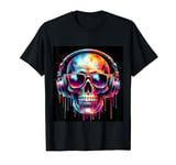 skull music with sunglasses and headphones art for men women T-Shirt