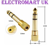 6.35MM 1/4" JACK PLUG MALE TO 3.5MM SOCKET GOLD HEADPHONE CONVERTER ADAPTOR