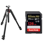 Manfrotto MT055XPRO3, 055 Aluminium 3 Section Tripod with Horizontal Column, Mirrorless, Black & SanDisk Extreme PRO 128GB SDXC Memory Card up to 170MB/s