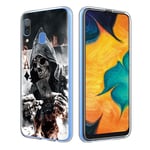 Yoedge for Samsung Galaxy A30 / A20 Phone Case, Clear Transparent Personalised Print Patterned Ultra Slim Shockproof TPU Silicone Gel Protective Film Cover Cases for Samsung A30 6.4 inch, Skull