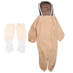 Combinaison d'apiculture en toile pour apiculteur, vetements de protection complets avec gants pour hommes et femmes, cafe clair