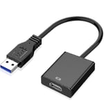 USB till HDMI-adapter, USB 3.0/2.0 till HDMI ljud- och videoadapter, HD 1080p videografikkabelkonverterare för PC, bärbar dator HDTV TV kompatibel med Windows X
