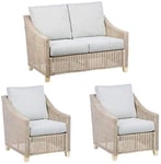 Desser Dijon Cane Conservatory Furniture Set – 2 Seater Sofa & 2x Armchairs – Luxury Indoor Real Wicker Chair & Settee Suite with UK Manufactured Cushions – Dijon Premium Pebble Fabric