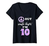 Womens Peace Sign Out Single Digits I'm 10 Years Old 10th Birthday V-Neck T-Shirt