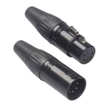2Pcs Black 5 Pins Audio Video RCA Adapter Plug Microphone Audio Connector
