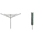 Addis 50m 4 Arm Rotary Washing Line (Grey) Multiple Tension Height Adjustment, Folding Outdoor Rotating Clothes Dryer & Ground Spike MOB, Metallic & Rotary Airer Cover in Leaf pattern (Green)