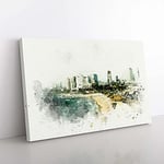 Big Box Art Tel Aviv Israel Skyline in Abstract Canvas Wall Art Print Ready to Hang Picture, 76 x 50 cm (30 x 20 Inch), White, Greige, Gold, Olive, Green, Black