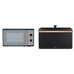TOWER T24038RG Cavaletto Manual Microwave with 5 Power Levels & 35 Minute Timer, 800W, 20L, Black Rose Gold & T826130BLK Cavaletto Bread Bin Storage, Carbon Steel, Black and Rose Gold,23 x 35 x 24 cm