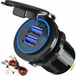 Snabbladdare 3.0 USB Bil Laddare Socket Adapter med Switch 12V/24V 30W Dubbel QC3.0 USB för Marin, Båt, Motorcykel, Lastbil
