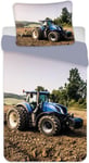 Sängkläder för barn med traktor 100x140 cm - bäddset med blå traktor - 2-i-1 design - 100% bomull