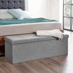 Folding Ottoman Storage Box Fabric Ottoman Chest and Footstool - Ideal for Toy Box, Bed End, Shoe Bench, Hallway, Seating (Grey, Large 120 Litres Capa