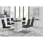 Furniturebox UK (Black) Apollo Rectangle White High Gloss Chrome Dining Table And 6 Milan Chairs Set