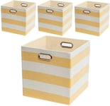 Posprica Fabric Storage Boxes,Storage Baskets, Storage Boxes Cubes,Foldable Baskets (33×33×33cm/4pcs, yellow stripes)