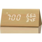 Réveil numérique avec affichage électronique de l'heure en bois led 3 réglages d'alarme Détection de température (marron)