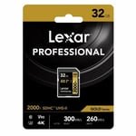 Lexar  Professional SD SDXC  32GB Card 2000X, UHS-II, U3, V90, 300MB/s - UK