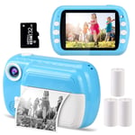 GlobalCrown Instant Cameras for Kids,3.5 Inch Screen Instant Print Camera 1080P Video Child Digital Instant Camera Gifts for 3-12 Year Old Boys Girls(Included 4 Rolls of Printing Paper and 32GB Card)