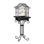 Relaxdays Cage à Oiseaux, avec Support, métal, pour perruches, avec perchoir & mangeoires, 146,5 x 55 x 50 cm, Noir