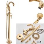 Gold Bathtub Faucet Free Standing Bath Tub Filler Floor Mount Shower Mixer Tap