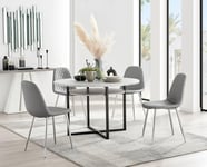 Adley Grey Concrete Effect Round Dining Table & 4 Corona Silver Chairs