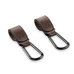hauck Lot (2 Pièces) Crochet Poussette, Attache Sac a Langer Poussette - Style Cuir, Clips Mousqueton, Compatibilité Universelle, Multifonction - Brown