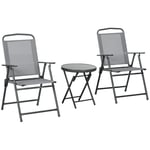 Trädgårdsmöbler bistroset hopfällbart med 1 bord och 2 stolar, slitstarkt av stål och nät, 53,5 x 64 x 93 cm, ljusgrå för balkon