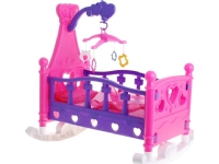 Spjälsäng 2-i-1 dockvagga för barn 3+ Karusell med ljud + Sängkläder för dockor + Lekhus