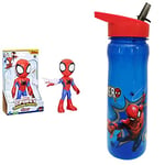 Hasbro Marvel Spidey and His Amazing Friends Supersized Spidey Action Figure, for Kids Ages 3+ & MARVEL 1325 1698 Spider-Man Hero Reusable Water Bottle, polypropylene, Blue and red, 600ml
