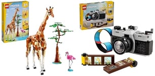 LEGO Creator 3-en-1 Les Animaux Sauvages du Safari, Jouet avec Figurines d'animaux, Girafe, Gazelles & Creator 3-en-1 L’Appareil Photo Rétro, Jouet avec 3 Modèles pour Filles et Garçons