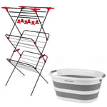 Russell Hobbs COMBO-6135 Three-Tier Garment Clothes Airer and White Collapsible Laundry Basket