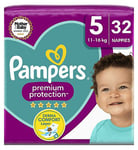 Pampers Premium Protection Size 5, 32 Nappies, 11kg - 16kg, Essential Pack