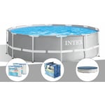 Intex - Kit piscine tubulaire Prism Frame ronde 3,66 x 0,99 m + Bâche à bulles + 6 cartouches de filtration + Bâche de protection