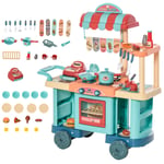 Kids Food Cart Pretend Playset Kitchen Supermarket Trolley Set