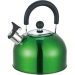 GREEN 2.5 LITRE STAINLESS STEEL STOVETOP HOB WHISTLING KETTLE GAS TEA COFFEE