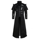 Vintage Halloween Medeltida Steampunk Assassin Alv Piratdräkt Vuxen Män Svart Lång Splittrad Jacka Gotisk Rustning Läderrockar Black S