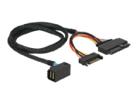 Delock - SAS intern kabel - 4 x Mini SAS HD (SFF-8643) (hann) til SATA-strøm, U.2 (SFF-8639) - 75 cm - 90°-kontakt - svart