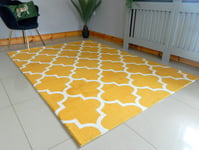 Fluffy Rug Anti Slip super Soft Shaggy Carpet Mat Floor Bedroom Living Room Rug trellis design (mustard yellow off white trellis, 80 x 150 cms)