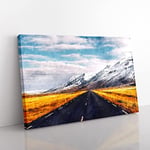 Big Box Art Road to The Mountains in Iceland Painting Canvas Wall Art Print Ready to Hang Picture, 76 x 50 cm (30 x 20 Inch), White, Greige, Grey, Black