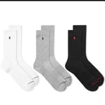 Polo Ralph Lauren Cushioned 3 Pack Crew Socks WHITE GREY BLACK ONE SIZE (9-12)